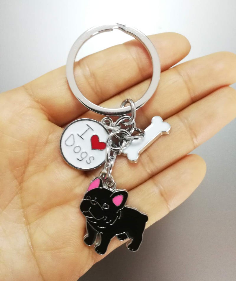 BECHANMIG Keychains,Lovely Dog Key-ring Portable Metal Keychain Keyring Key Decor Car Keyring Tag (Black French Bulldog) - Image 3